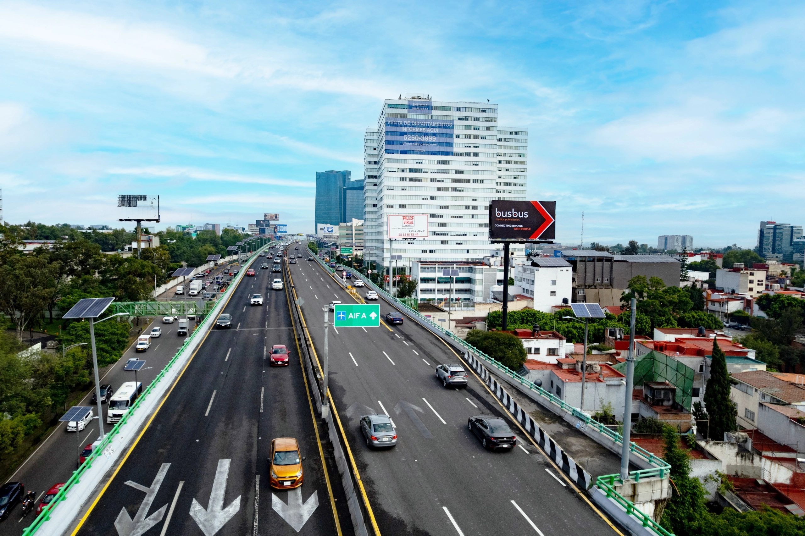 BusBus highway billboard, aerial drone view